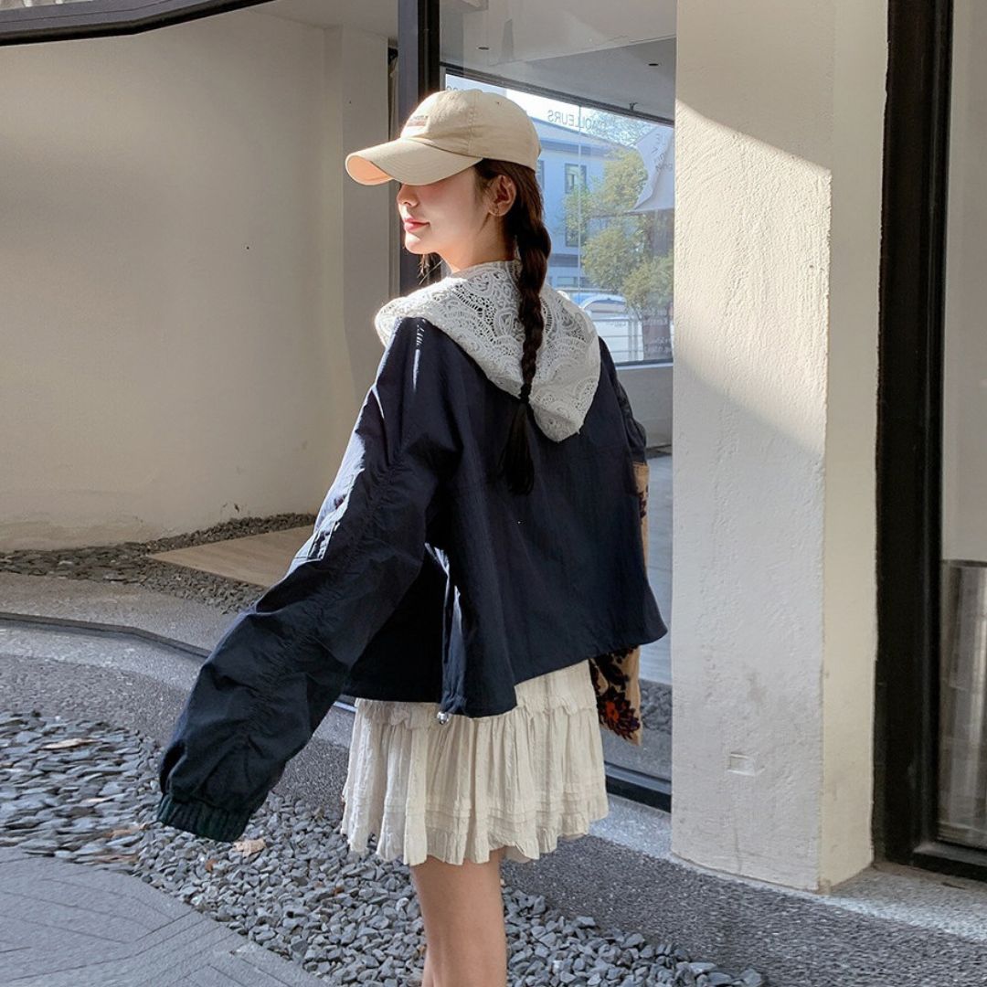 Blue Patchwork Lace Casual Fashion Jacket