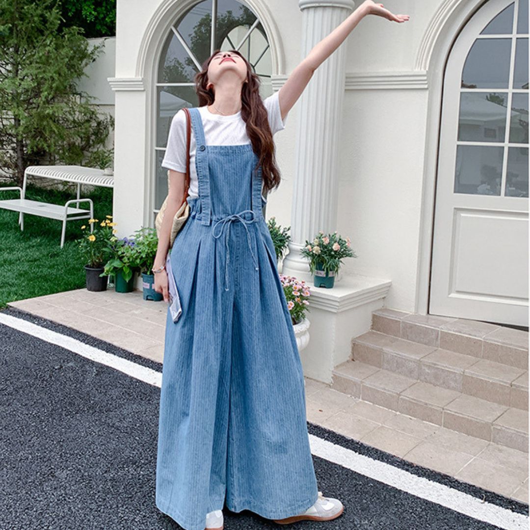 Casual Lazy Style Wide Leg Cinched Waist Jumpsuit