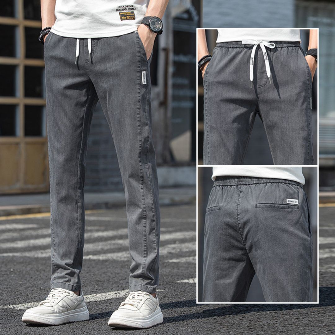 Silky Straight-Leg Faux Denim Trousers