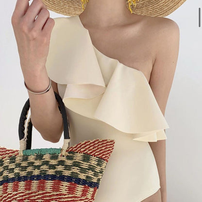 Ruffled One Shoulder Sexy Swimsuit