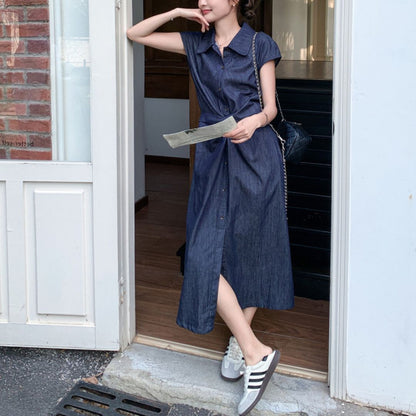 Minimalist Tie Waist Denim Dress