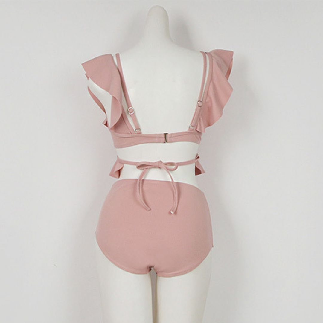 Ruffled High Waist Tummy Covering Two Piece Swimsuit