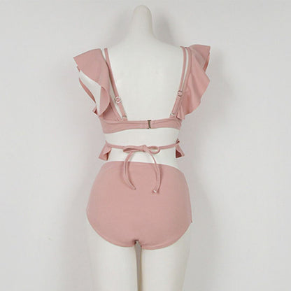 Ruffled High Waist Tummy Covering Two Piece Swimsuit