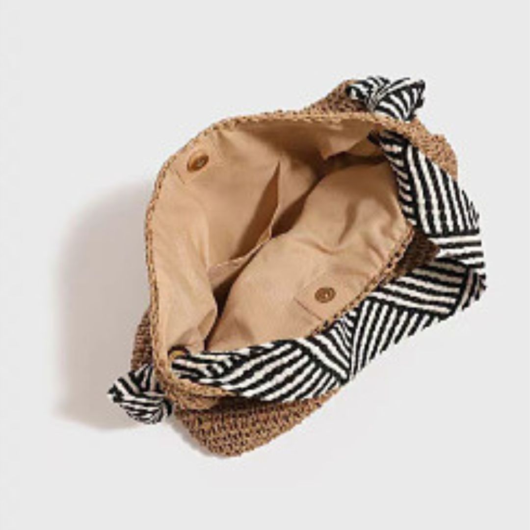 Navy Style Straw Shoulder Bag