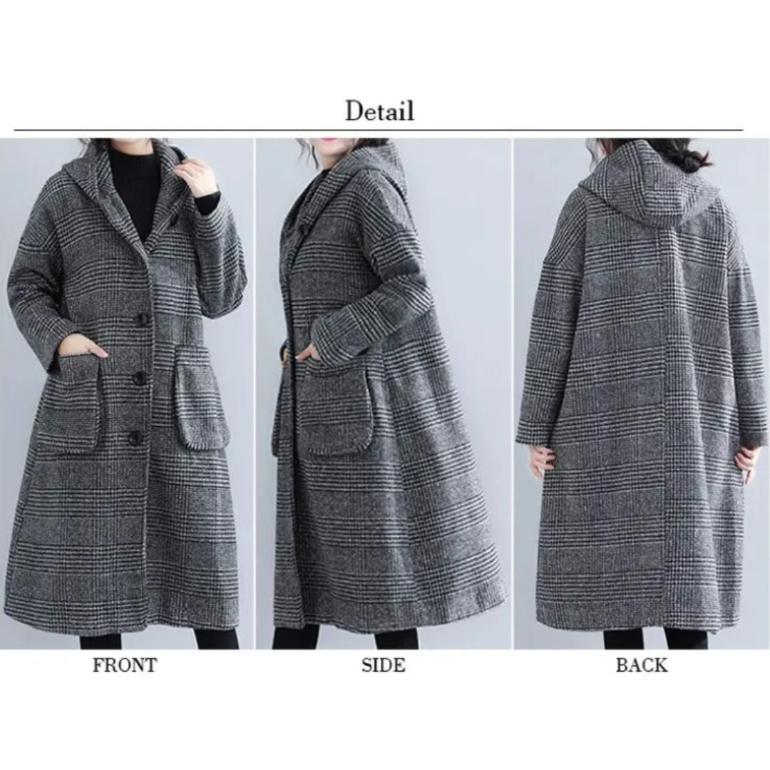 Japanese-Style Houndstooth Mid-Length Coat