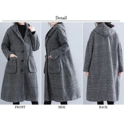 Japanese-Style Houndstooth Mid-Length Coat
