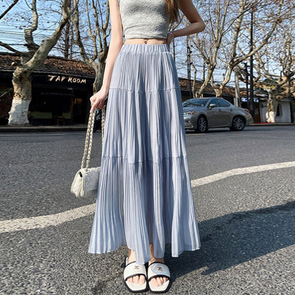 Spring-Summer High-Waist Flowy Pleated Maxi Skirt