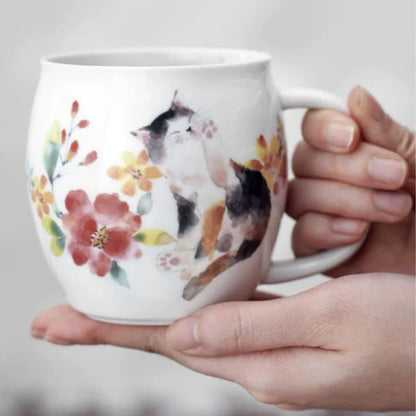 Made in Japan Floral Cat Porcelain Pair Cups (Pair)