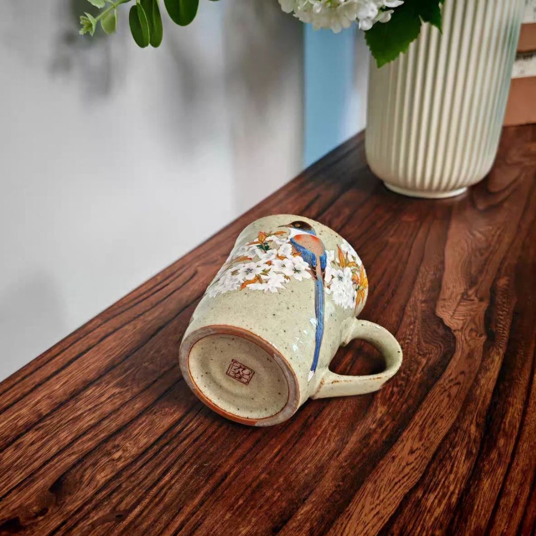 九谷燒山櫻鳥馬克茶杯