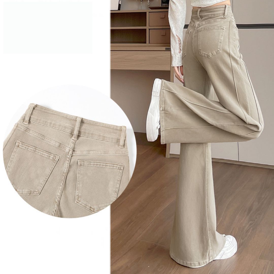 Milk Tea Color High Waist Stretch Flare Pants