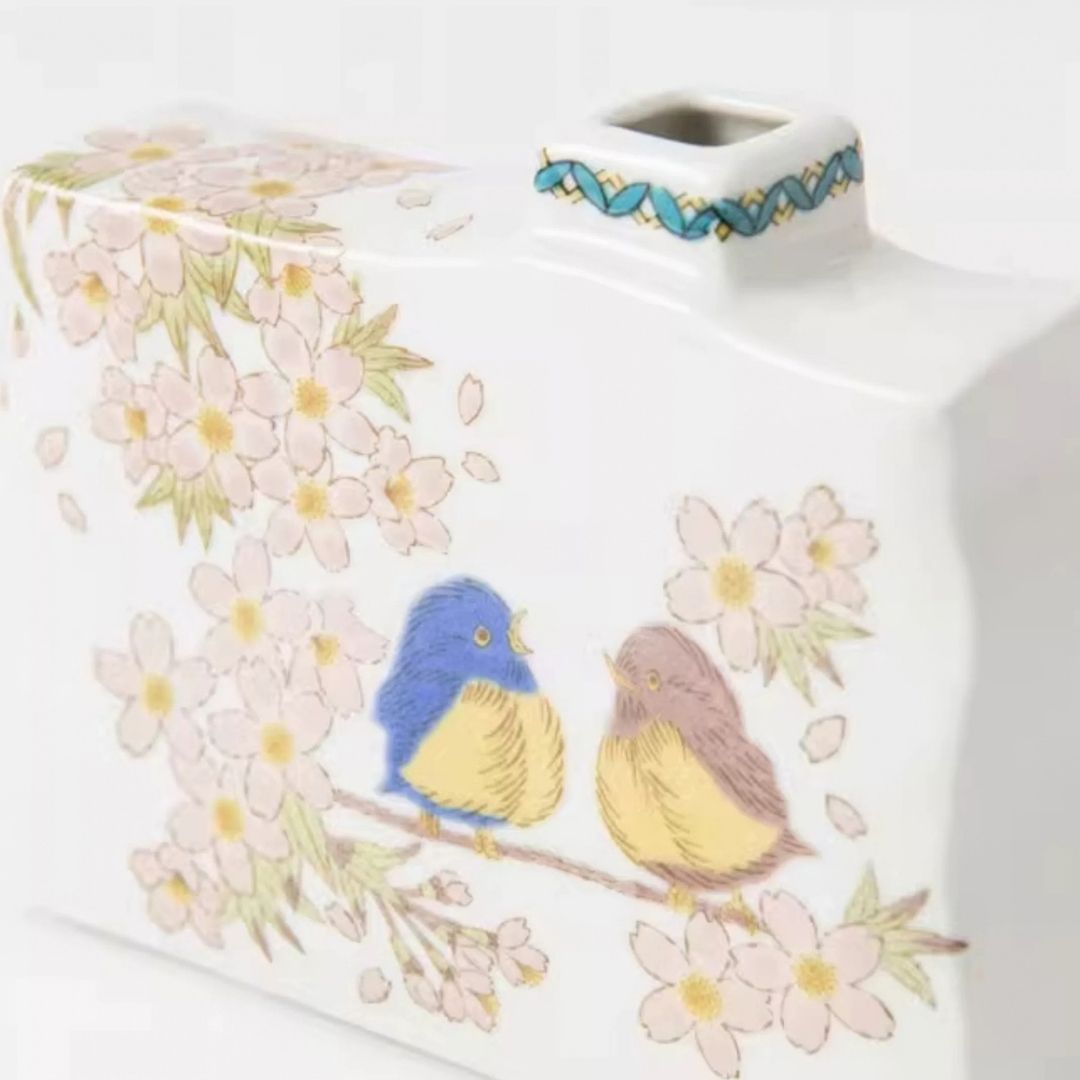 Kutani Japanese Floral Sparrow Small Vase