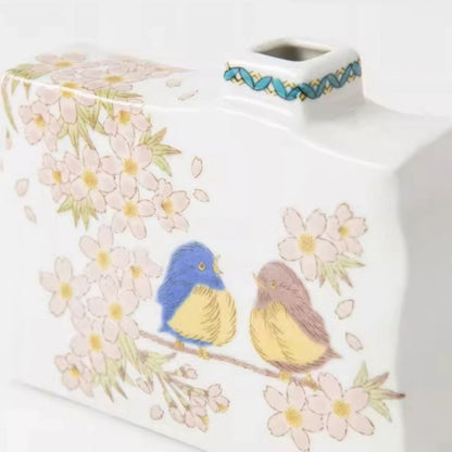 Kutani Japanese Floral Sparrow Small Vase