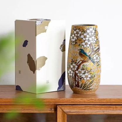 Kutani Hand Painted Floral and Bird Vase