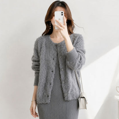 Japanese Style Cozy Fleece Open Front Cardigan