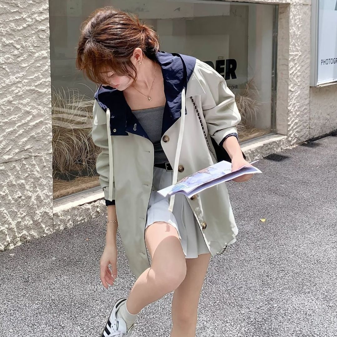 スタイリッシュなカラーブロックリバーシブルフードジャケット
