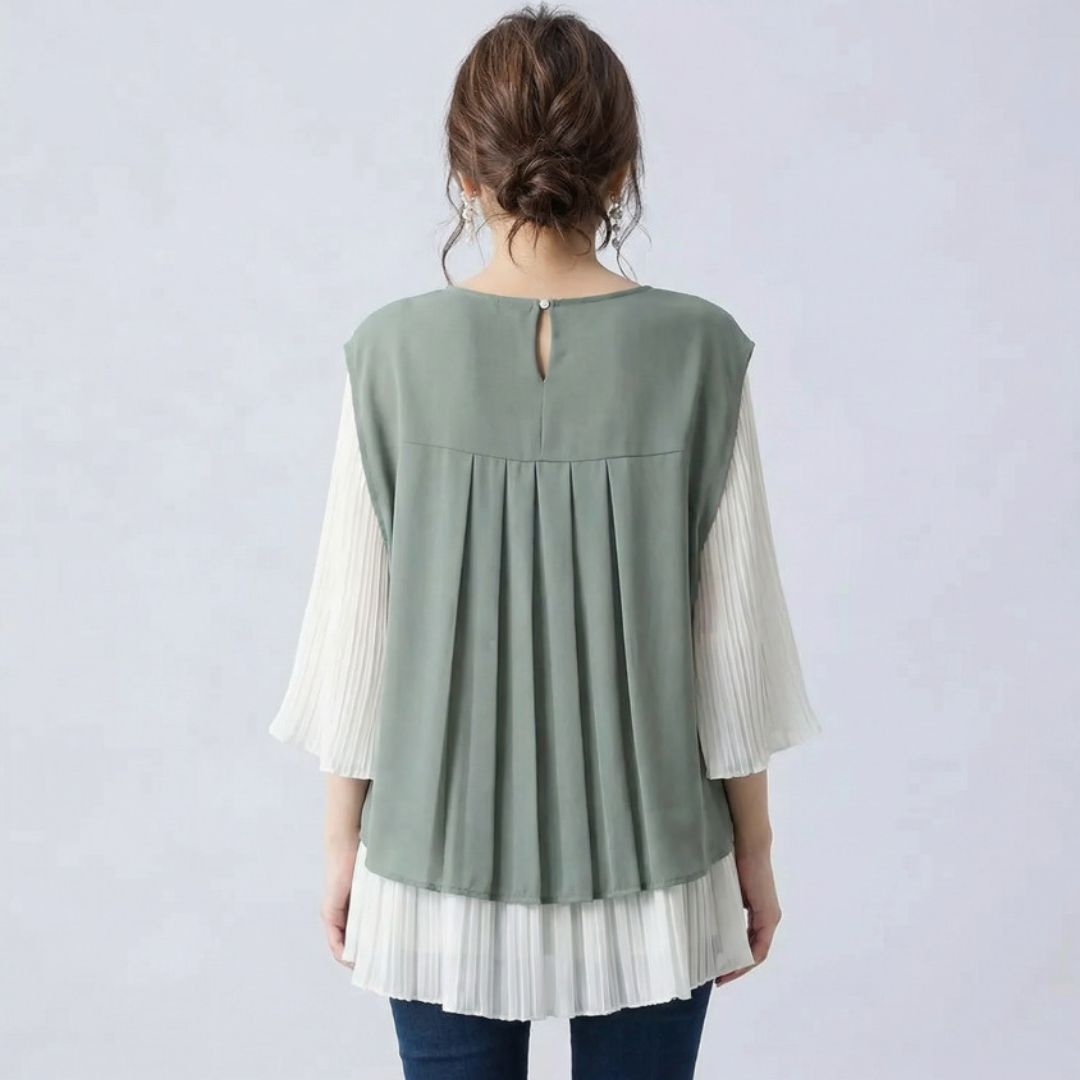 Japanese Style Layered Panel Pleated Blouse