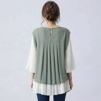 Japanese Style Layered Panel Pleated Blouse