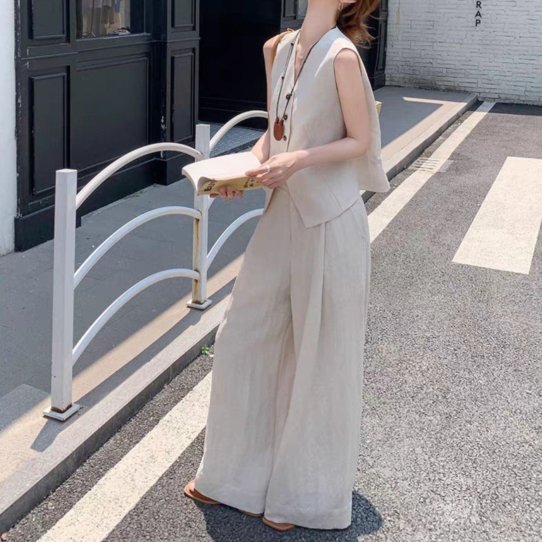 Suit Vest + Wide Leg Pants Two Piece Set