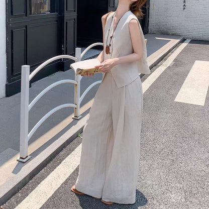 Suit Vest + Wide Leg Pants Two Piece Set