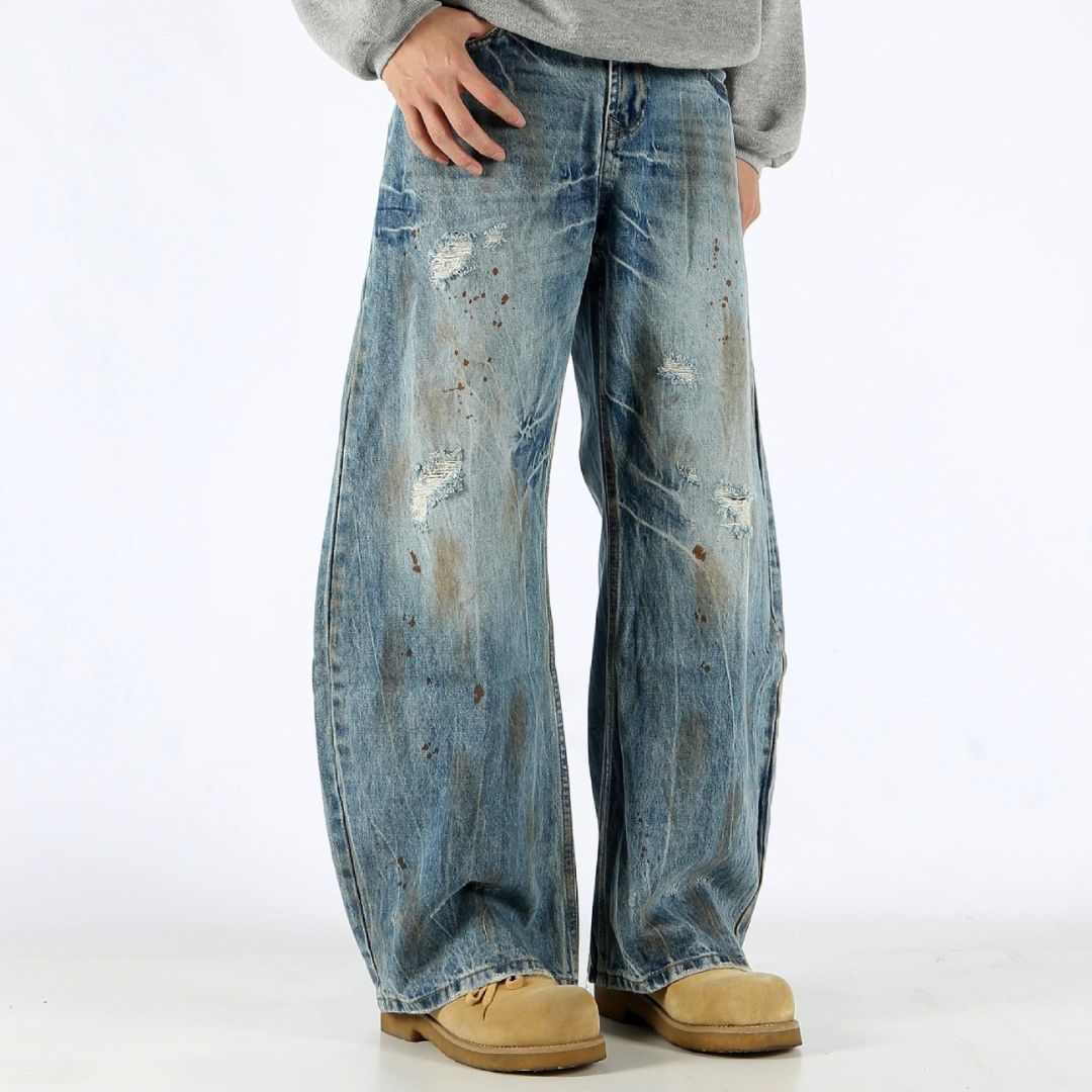 Vintage Straight-Leg Ripped Jeans