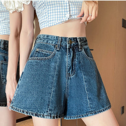 High Waist Structured Patchwork Denim Shorts