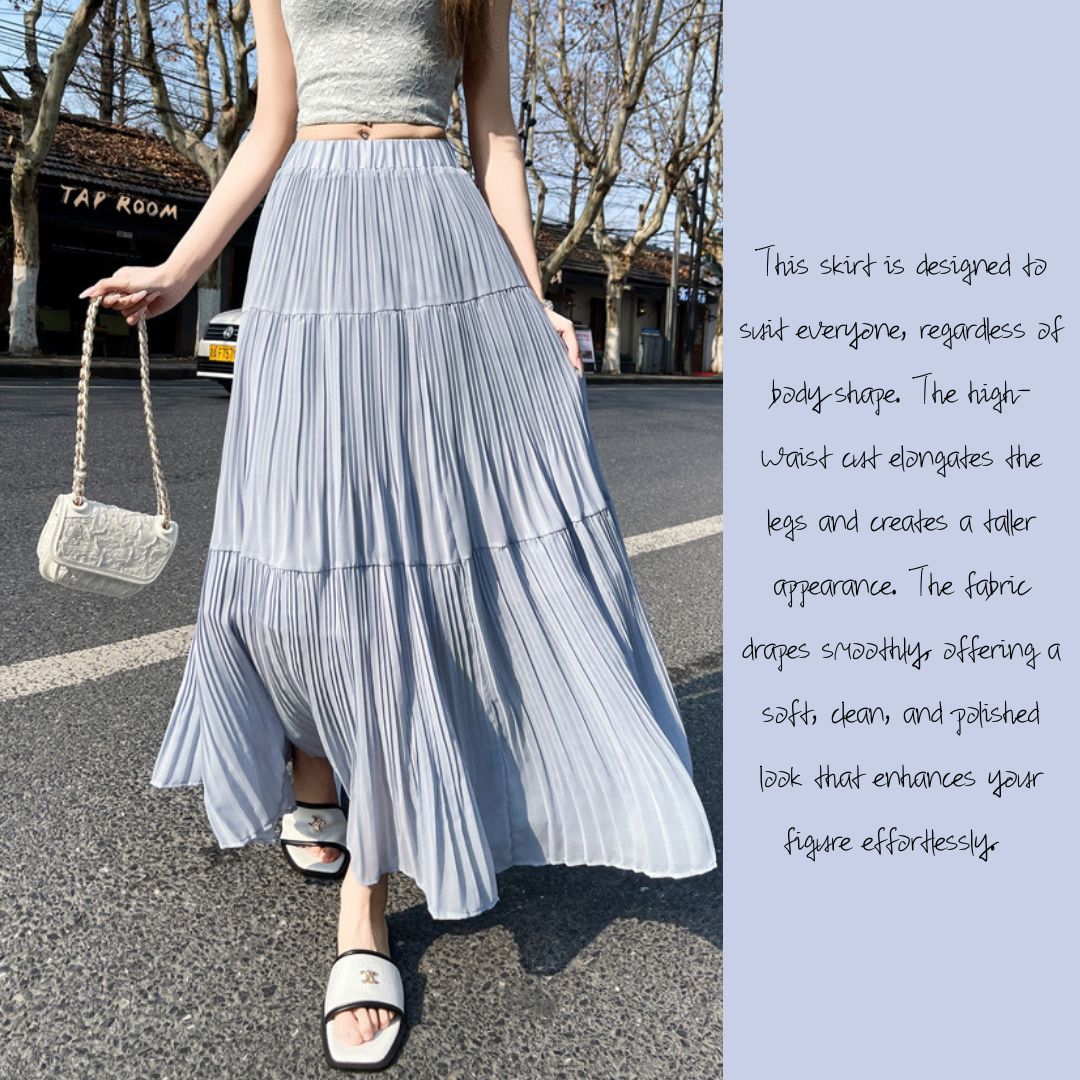 Spring-Summer High-Waist Flowy Pleated Maxi Skirt