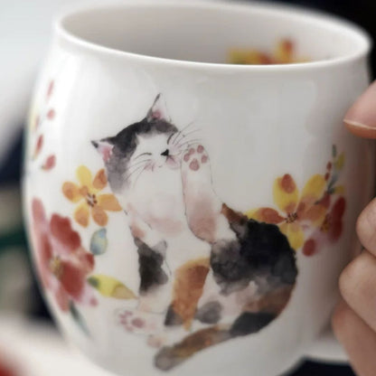 Made in Japan Floral Cat Porcelain Pair Cups (Pair)