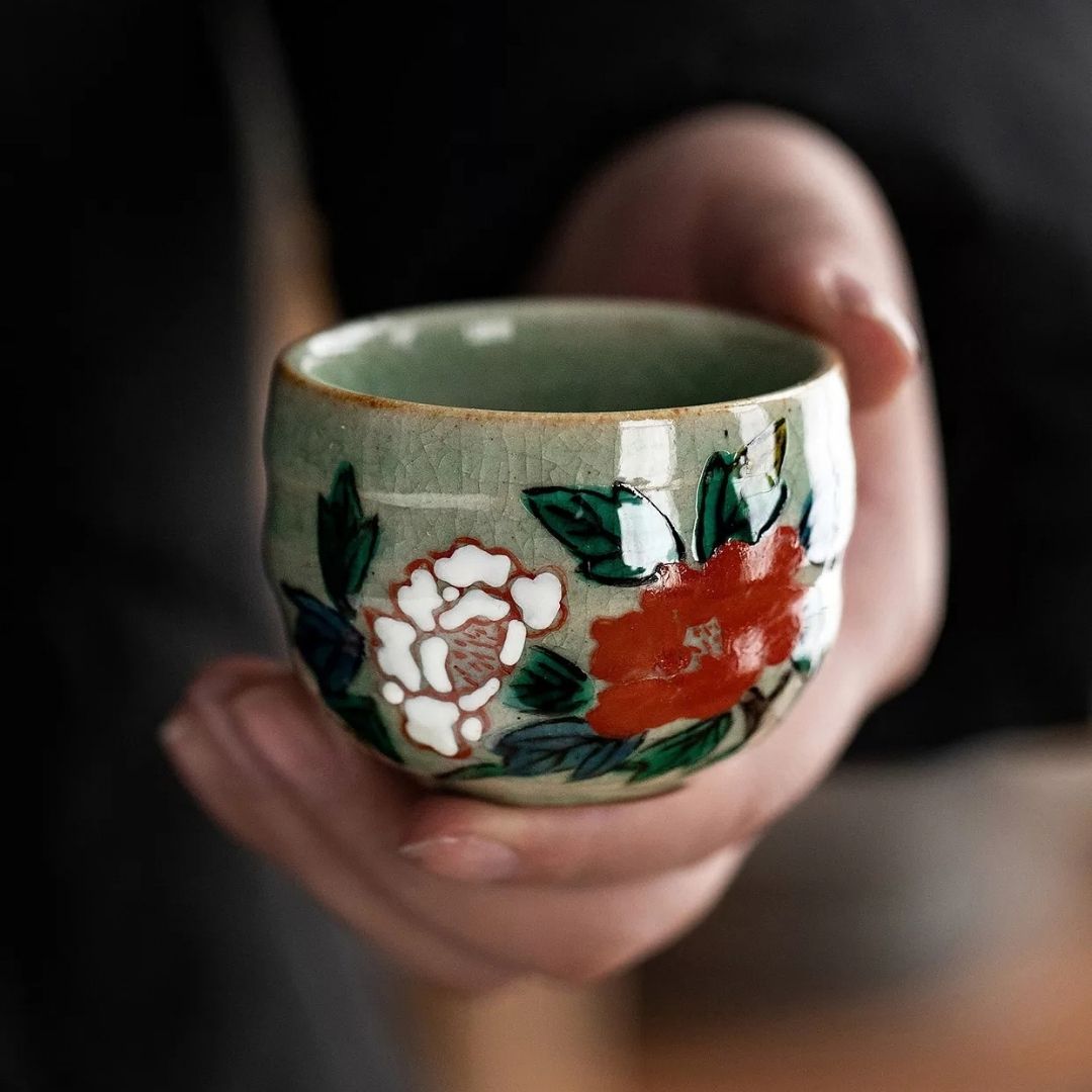 Kutani Five Grasses Floral Teacup Gift Set