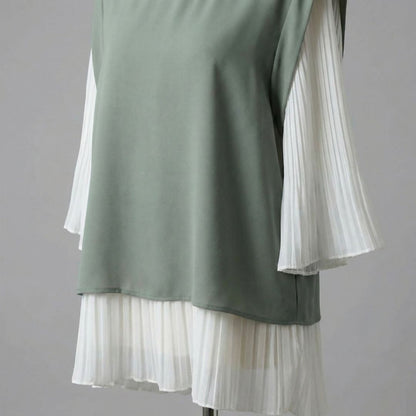 Japanese Style Layered Panel Pleated Blouse