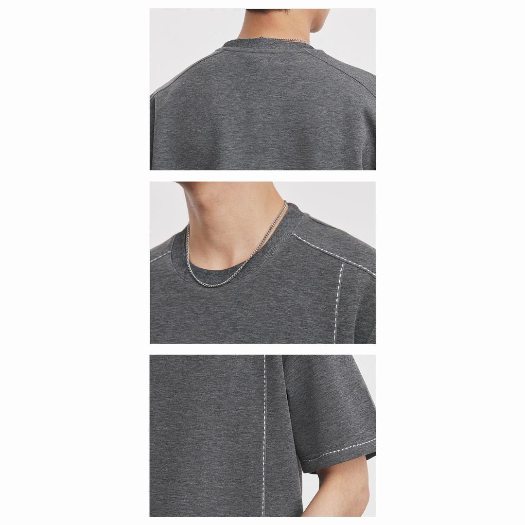 破線デザイン半袖Tシャツ