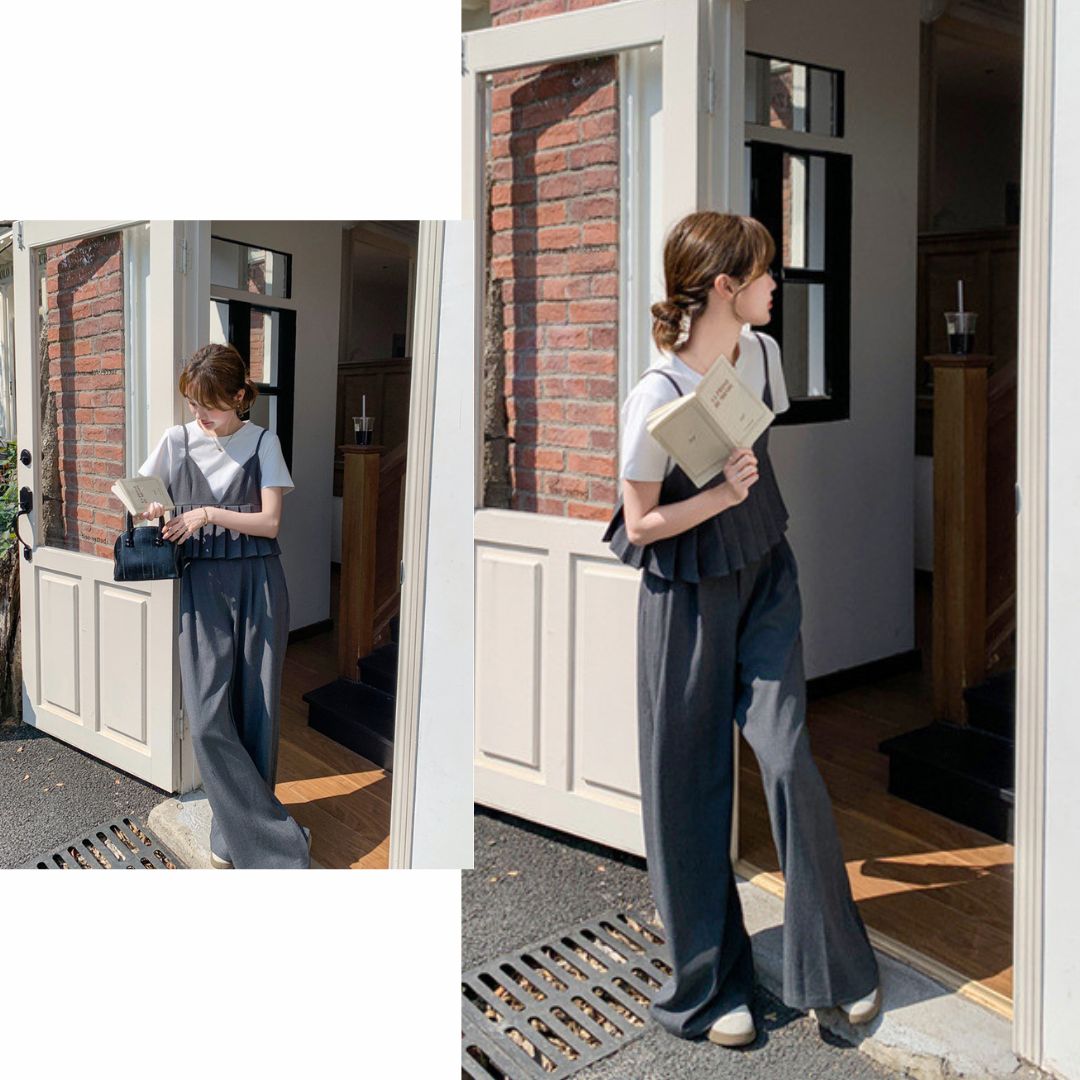 Deep Gray Camisole Wide Leg (Three Piece Set)