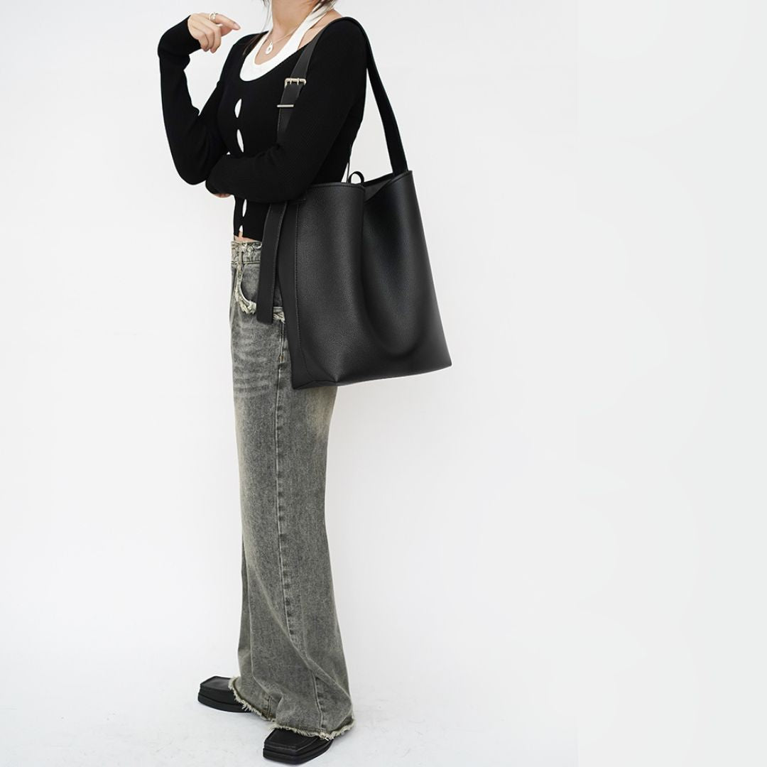 Solid Color Minimalist Large-Capacity Bucket Bag
