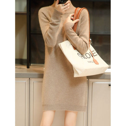 Loose-Fit Half-Turtleneck Knit Dress