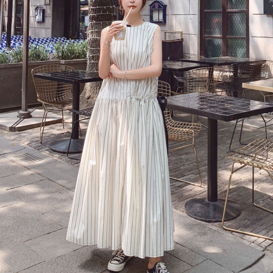 French Style Striped Bow Dress