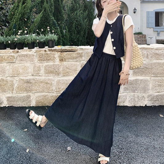 Minimalist Vest & Long Skirt Three Piece Set
