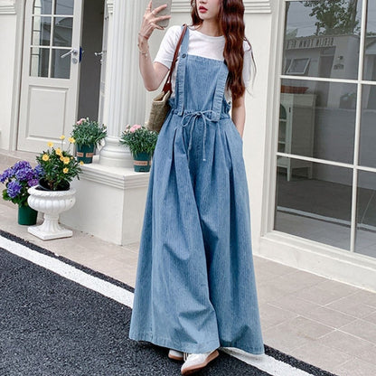 Casual Lazy Style Wide Leg Cinched Waist Jumpsuit
