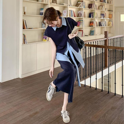 Deep Navy Irregular Shirt Set Dress