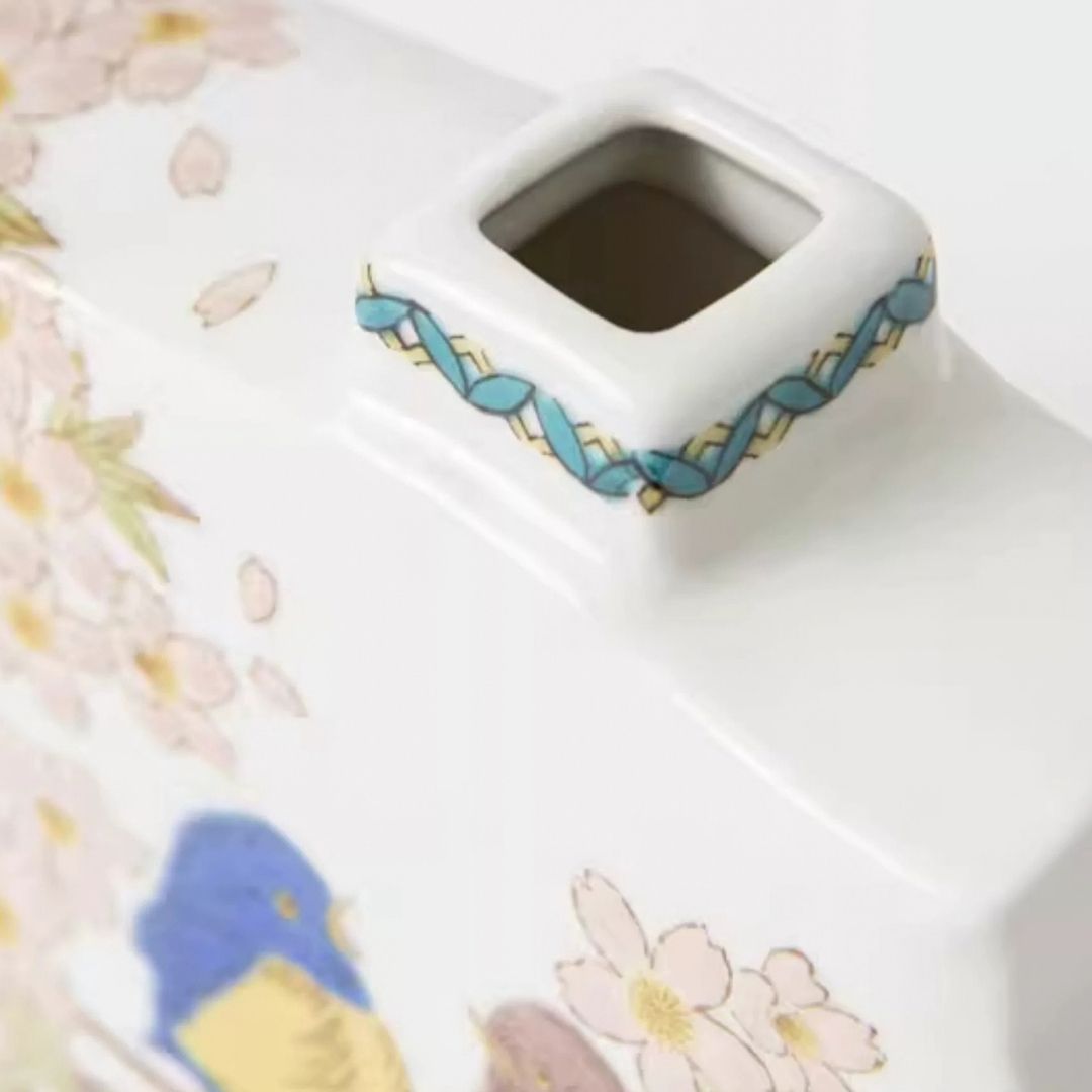 Kutani Japanese Floral Sparrow Small Vase