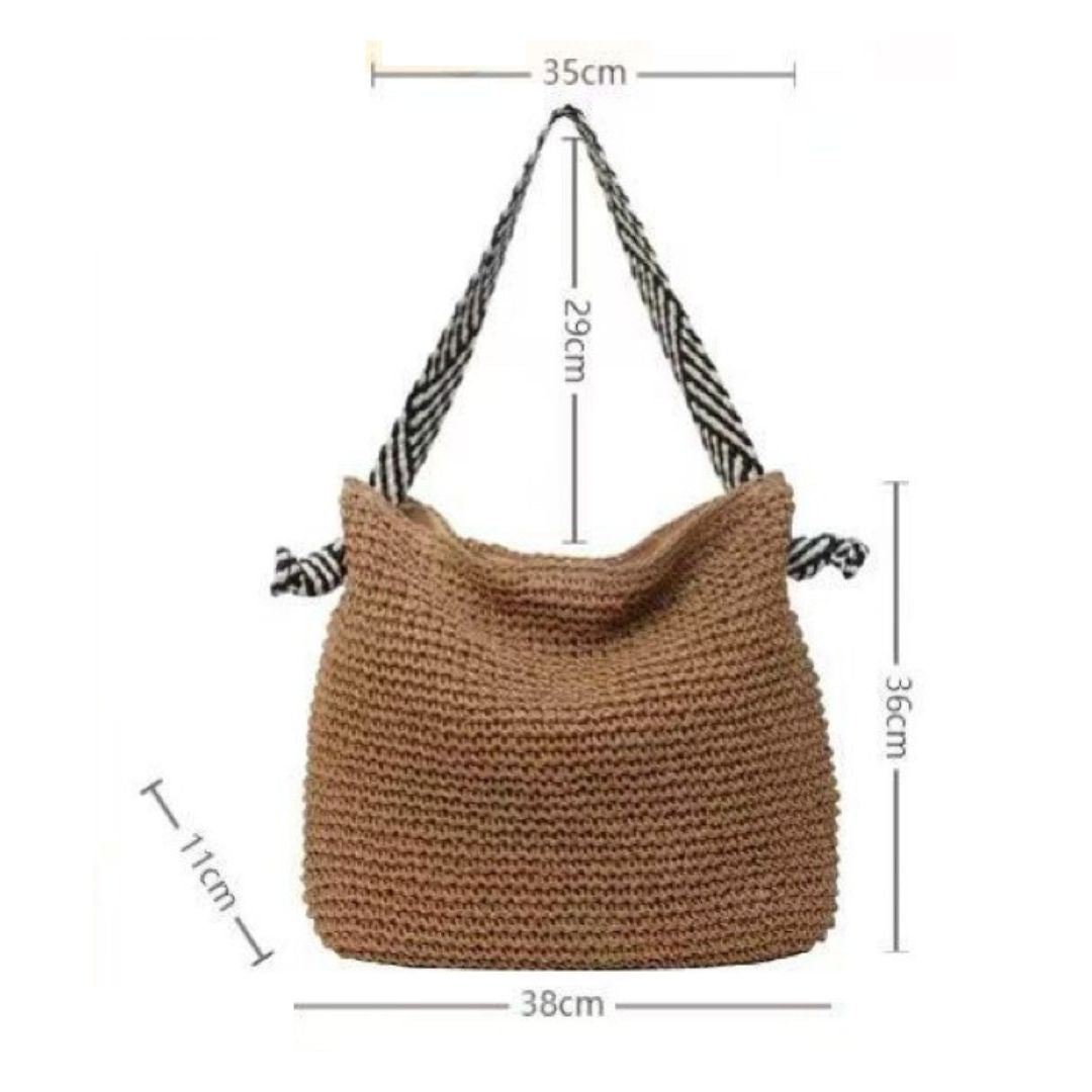 Navy Style Straw Shoulder Bag