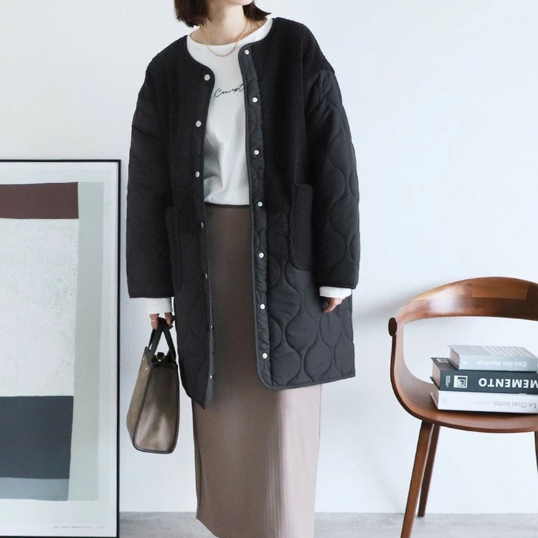 Japanese-Style Cotton Blend Mid-Length Jacket with Paneling