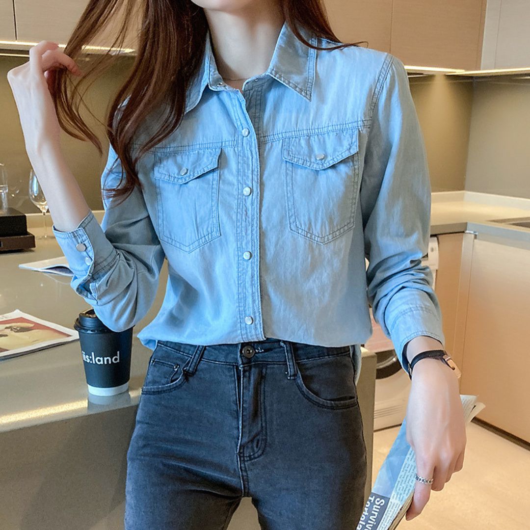 Slim-Fit Long-Sleeve Denim Shirt