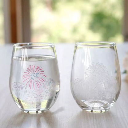 Japanese Cooling Fireworks Crystal Glass — Pair
