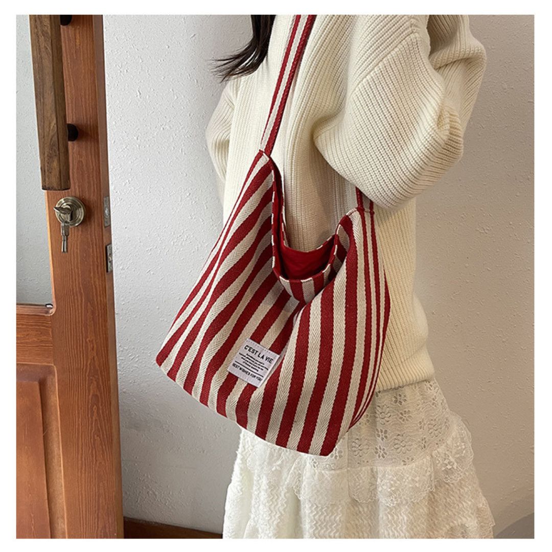 Large Capacity Striped Reversible Canvas Bag
