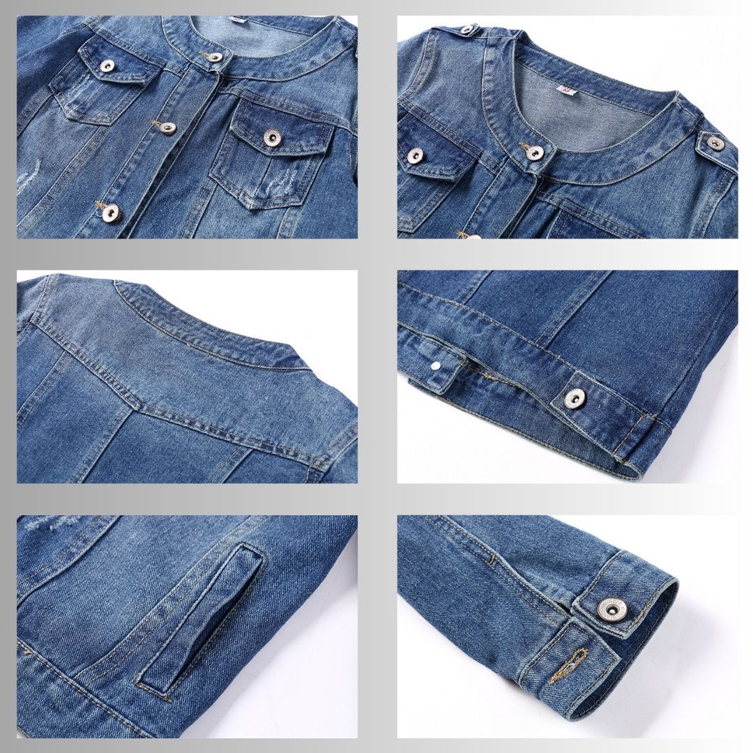 Round Neck Leisure Denim Jacket