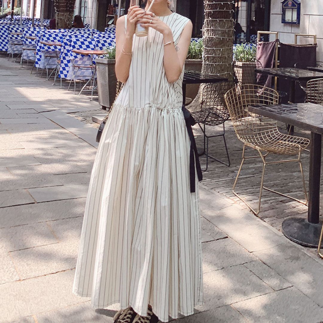 French Style Striped Bow Dress