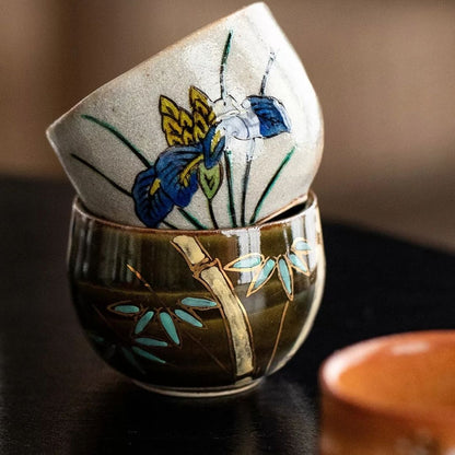Kutani Five Grasses Floral Teacup Gift Set