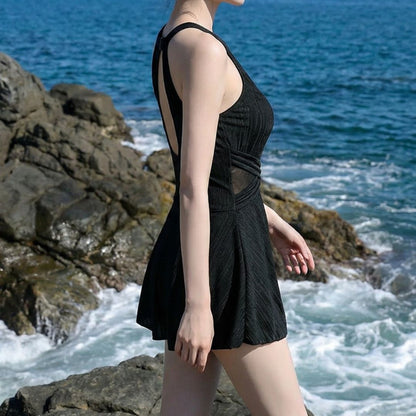 Solid Color Cut Out Cross Swimsuit