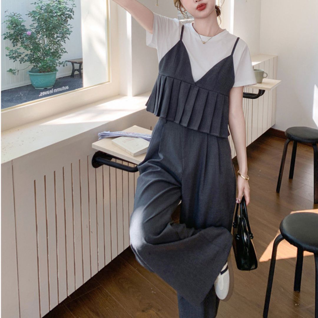 Deep Gray Camisole Wide Leg (Three Piece Set)