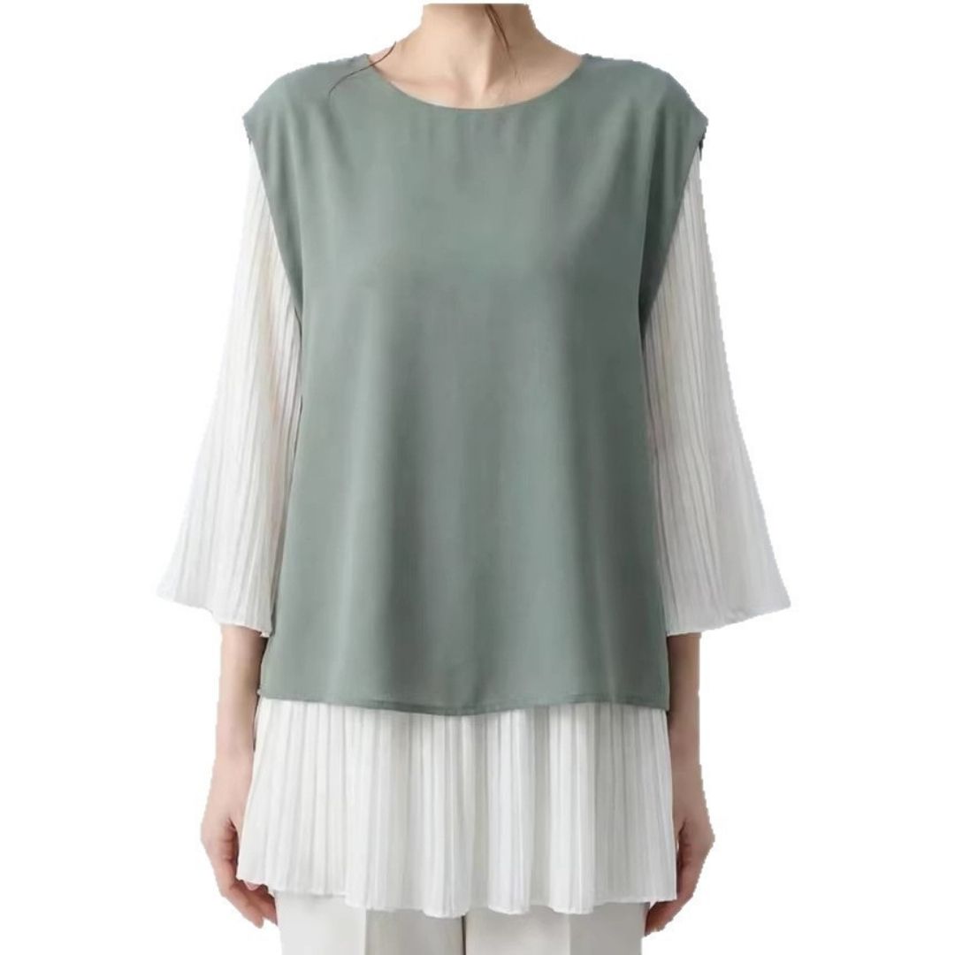 Japanese Style Layered Panel Pleated Blouse