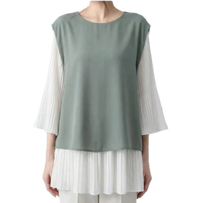 Japanese Style Layered Panel Pleated Blouse